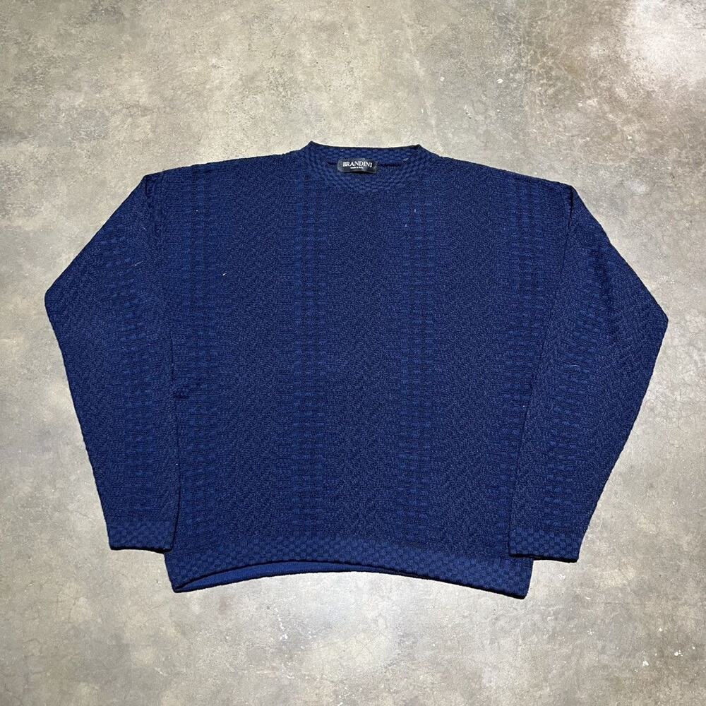 Vintage 90s Brandini Blue/Black Wool Boxy Sweater